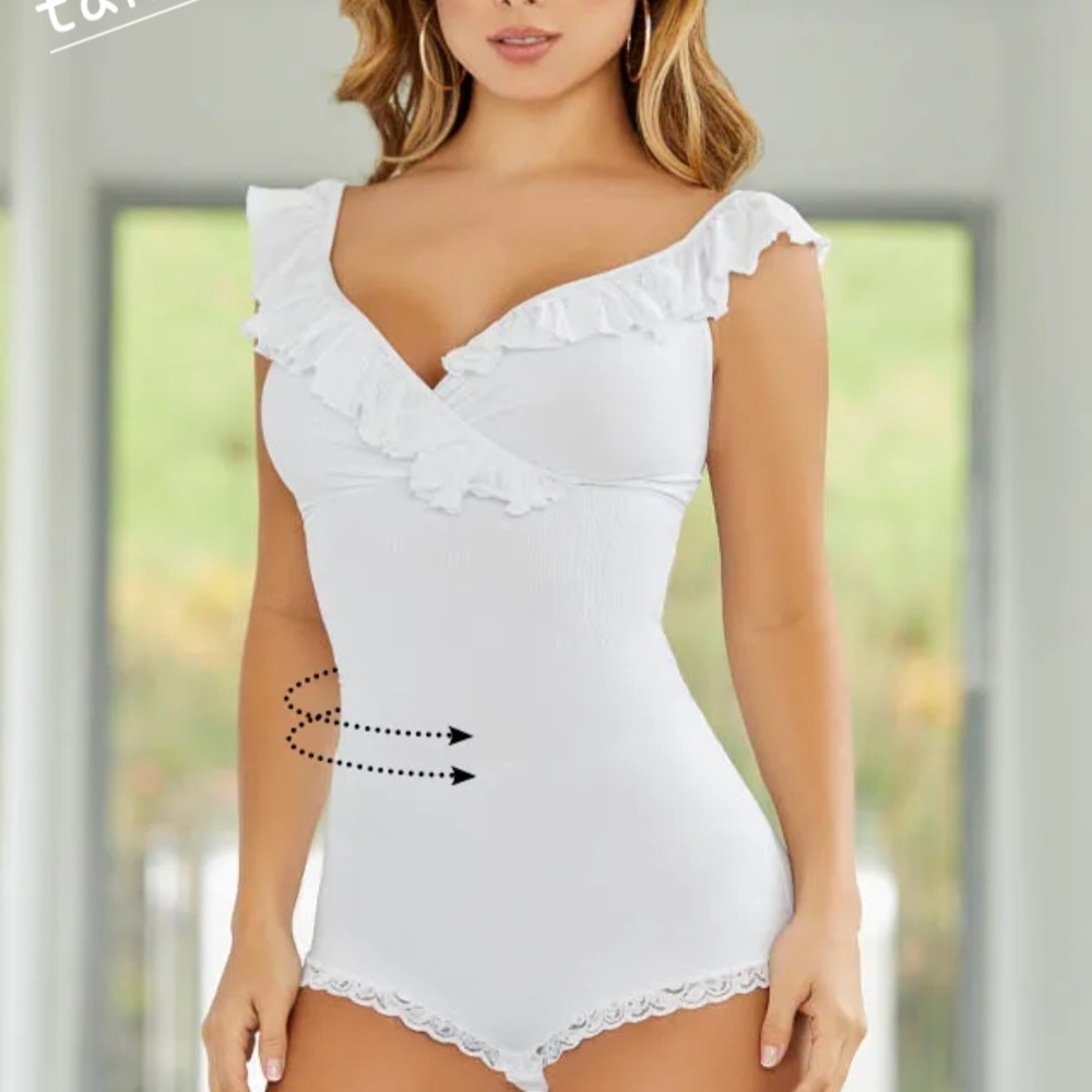 Elegant White Ruffle Bodysuit